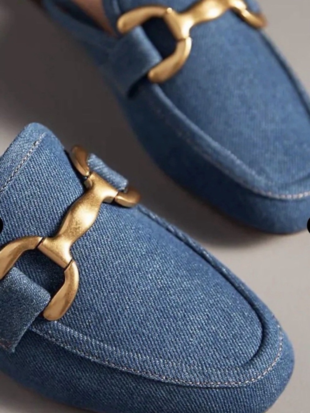 Anthropologie Bibi Lou Zagreb Slip On Loafers Denim Gold Trim - Picture 9 of 9